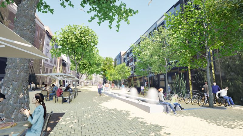 Gelkingestraat en Oosterstraat: gele steentjes, groen en water